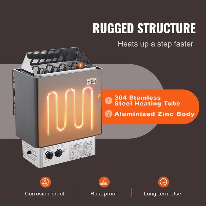 Sauna Heater Stove 6KW Stainless Steel with Internal Controller for Wet and Dry Use