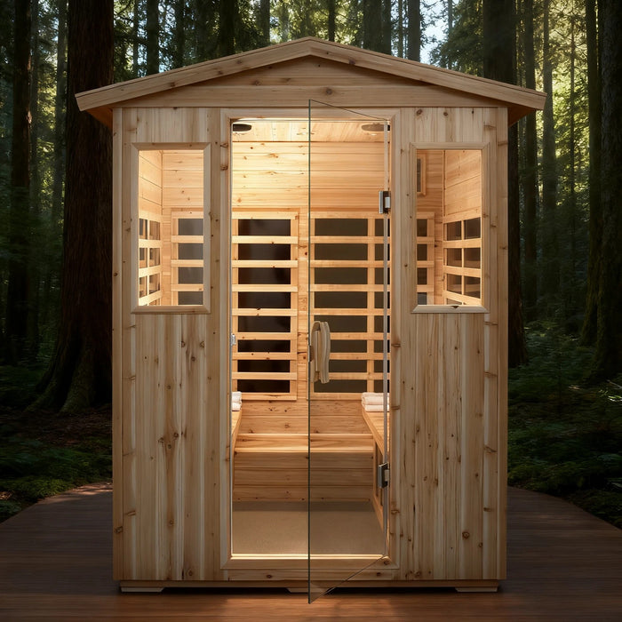 Outdoor Four Person Far Infrared Sauna in Natural Old Fir Wood 2050W